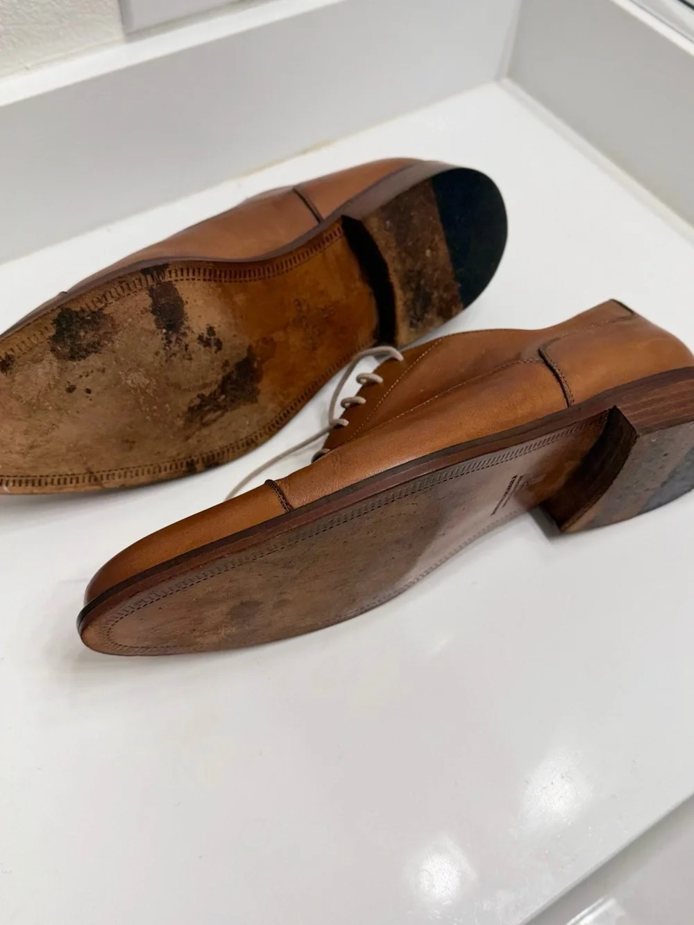 Bruno Magli Cognac Brown Leather Cap-Toe Oxfords